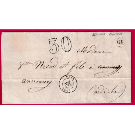 CAD TYPE 15 TAIN DROME OR BEAUMONT MONTEUX 1858 POUR ANNONAY ARDECHE LETTRE