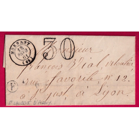 CAD TYPE 15 MORNANT RHONE BOITE RURALE F ST LAURENT D'AGNY POUR LYON LETTRE