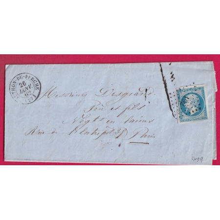 N°14 PC 192 AUTHON DU PERCHE EURE ET LOIR 1862 POUR PARIS INDICE 9 LETTRE