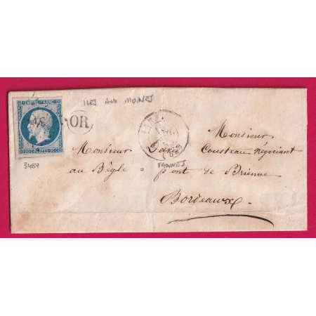 N°14 PC 3484 VANNES MORBIHAN OR ILE AUX MOINES POUR BORDEAUX LETTRE