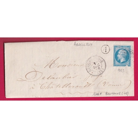 N°22 GC 993 CHEF BOUTONNE DEUX SEVRES BOITE RURALE A ARDILLEUX POUR CHATELLERAULT VIENNE LETTRE COVER