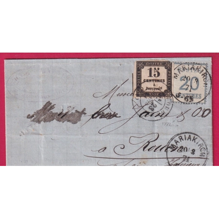 ALSACE LORRAINE N°6 SAINTE MARIE AUX MINES HAUT RHIN 1871 + TAXE CARRE 5C ROUEN SEINE INFERIEURE RARE COMBINAISON LETTRE