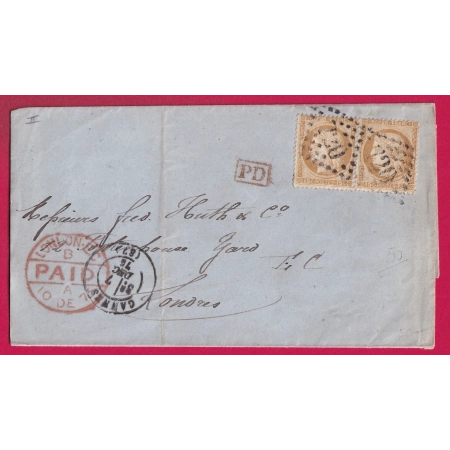 N°55 PAIRE GC 720 CANNES ALPES MARITIMES POUR LONDRES ANGLETERRE LETTRE