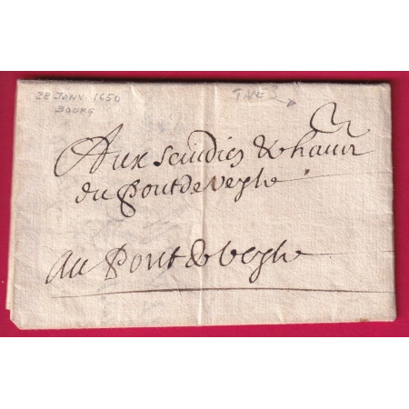 LETTRE DE BOURG EN BRESSE AIN 1650 TAXE MANUSCRIT 3 POUR PONT DE VEYLE INDICE 19 MINI LETTRE