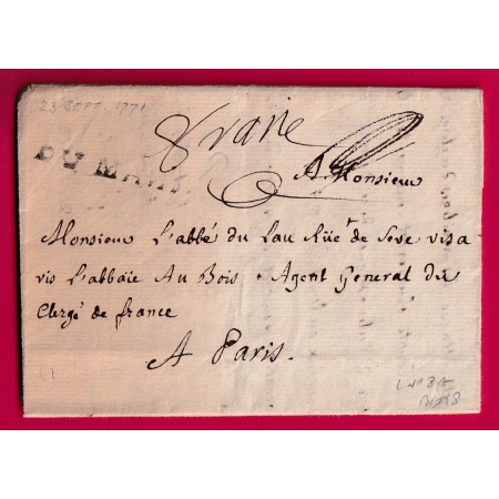 MARQUE FRANC DU MANS SARTHE 1771 LENAIN N°8A INDICE 18 POUR PARIS LETTRE