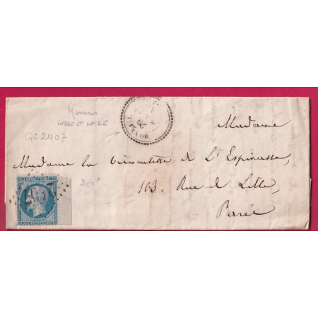 N°22 BDF GC 2407 MONNAIE INDRE ET LOIRE POUR PARIS CAD TYPE 22 LETTRE COVER