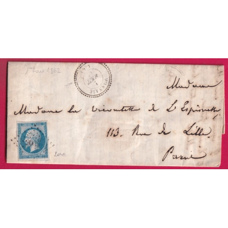 N°14 PC 2041 MONNAIE INDRE ET LOIRE POUR PARIS CAD TYPE 22 LETTRE COVER