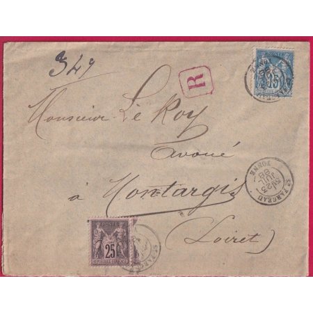 N°90 97 ST FARGEAU YONNE RECOMMANDE POUR MONTARGIS LOIRET LETTRE COVER