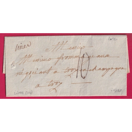 MARQUE MANUSCRIT LINAS SEINE ET OISE POUR TROYES LENAIN N°2 INDICE 20 LETTRE