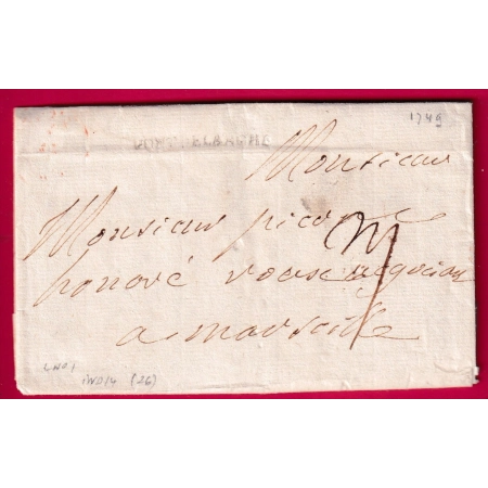 MARQUE PONT DE LARCHE EURE 1749 LENAIN N°1 INDICE 14 POUR MARSEILLE LETTRE