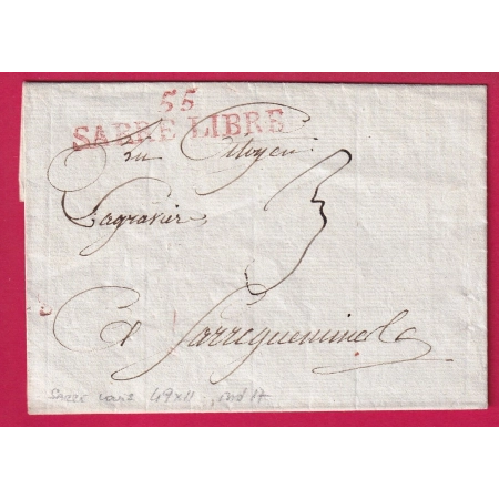 MARQUE REVOLUTIONNAIRE 55 SARRE LIBRE MOSELLE SARRE LOUIS POUR SAREGUEMINES INDICE 17 LETTRE