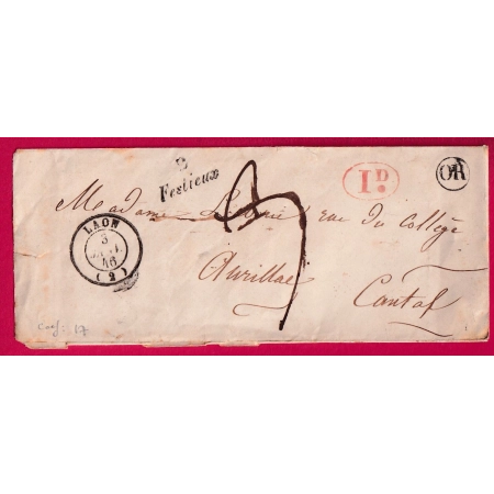 CURSIVE 2 FESTIEUX AISNE DECIME RURAL + OR 1846 POUR AURILLAC CANTAL INDICE 17 LETTRE