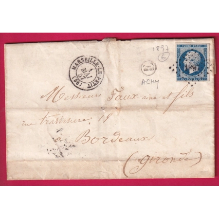 N°14 PC 1897 MARSEILLE LE PETIT OISE BOITE RURALE E ACHY POUR BORDEAUX LETTRE