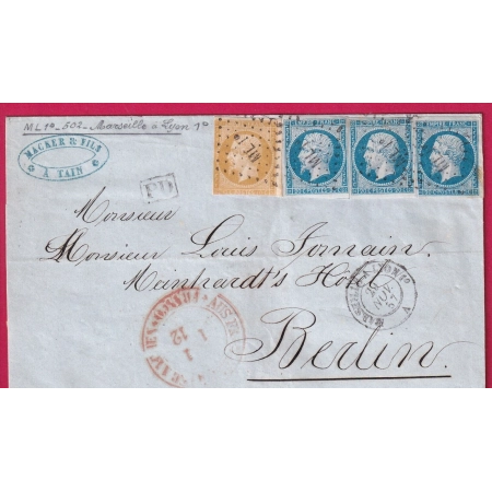 N°13 + 14 X3 AMBULANT MARSEILLE A LYON POUR BERLIN ALLEMAGNE DEPART TAIN DROME LETTRE