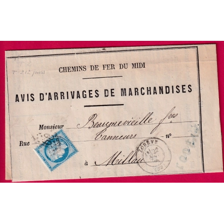 N°60 GC 2068 LODEVE HERAULT + CACHET DE GARE POUR MILHAU AVEYRON LETTRE COVER