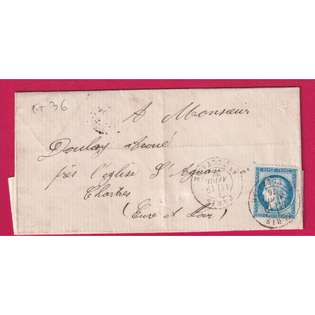 N°60 CAD PARIS BT VOLTAIRE POUR CHARTRES LETTRE COVER