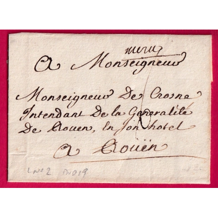 MARQUE MANUSCRIT MERU OISE LENAIN N°2 INDICE 19 POUR ROUEN SEINE INFERIEURE LETTRE