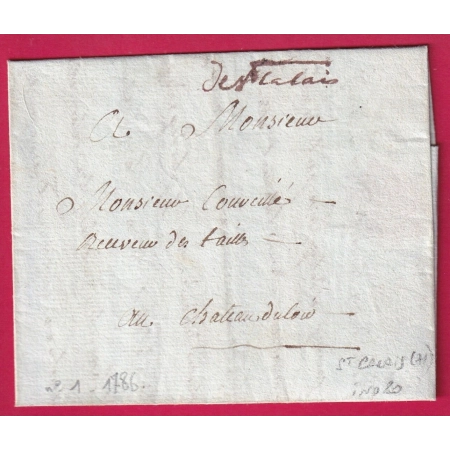 MARQUE MANUSCRIT DE ST CALAIS SARTHE  INDICE 20 POUR CHATEAU DU LOIR INDICE 20 LETTRE