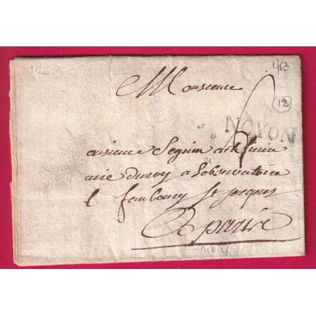 MARQUE NOYON OISE 1763 LENAIN N°4 INDICE 12 POUR PARIS LETTRE