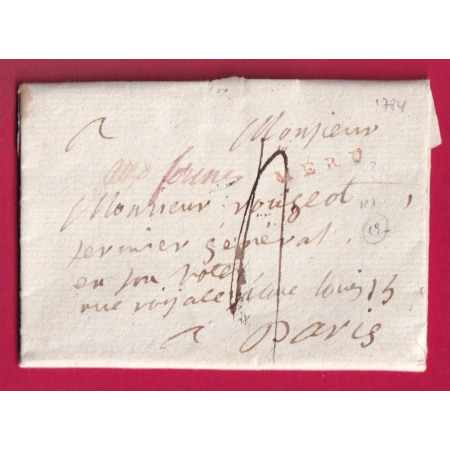 MARQUE MERU OISE EN ROUGE 1784 + FRANC ROUGE POUR PARIS LETTRE
