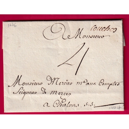MARQUE MANUSCRIT COUCHES SAONE ET LOIRE 1776 POUR CHALON SUR SAONE INDICE 17 LETTRE
