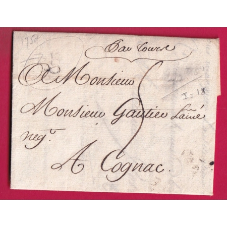 MARQUE S COURONNE SAUMUR MAINET ET LOIRE A SEC 1759 POUR COGNAC CHARENTE INDICE 18 LETTRE