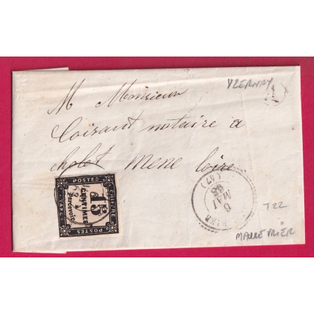 TAXE N°3 T15 CHOLET TYPE 22 MAULEVRIER MAINE ET LOIRE BOITE RURALE A YZERNAY POUR CHOLET LETTRE