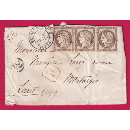 N°56 BANDE DE 3 PARIS ETOILE 31 R DE BOURGOGNE RECOMMANDE POUR MONTARGIS LOIRET LETTRE