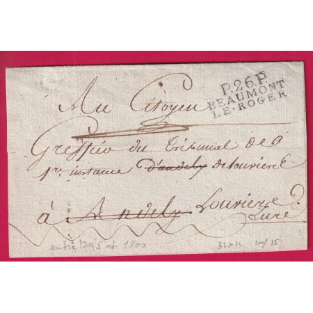 MARQUE P26P BEAUMONT LE ROGER EURE POUR LOUVIER INDICE 15 DEVANT DE LETTRE