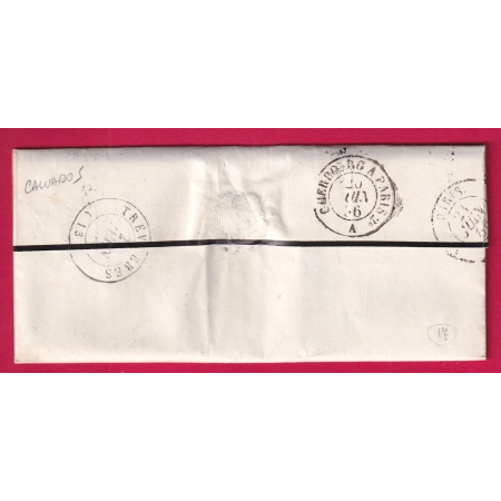 N°14 PC 914 COLOMBIERES CAD TYPE 22 CALVADOS INDICE 17 POUR PARIS LETTRE