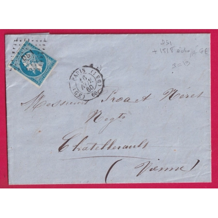 N°14 LOSANGE DS1 PARIS DS1 GE GARE DE L'EST POUR CHATELLERAULT VIENNE LETTRE