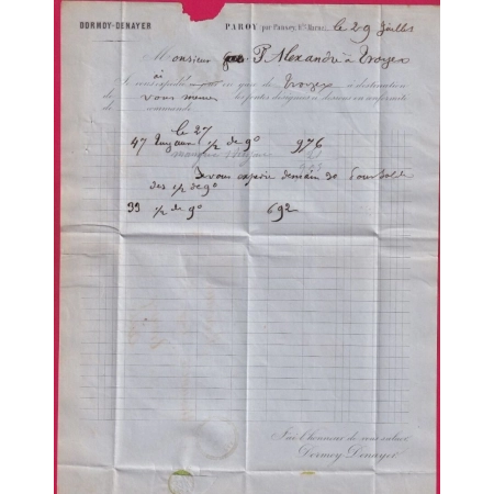 N°29 GC 2780 PANCEY HAUTE MARNE BOITE RURALE F PAROY CAD TYPE 22 POUR TROYES AUBE LETTRE