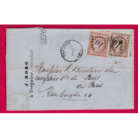 N°56 58 GC 4010 TREGUIER COTES DU NORD CAD TYPE 16 POUR PARIS LETTRE