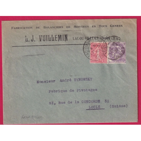 TARIF FRONTALIER N°199 233 LAC OU VILLERS DOUBS POUR LE LOCLE SUISSE THEME HORLOGERIE LETTRE