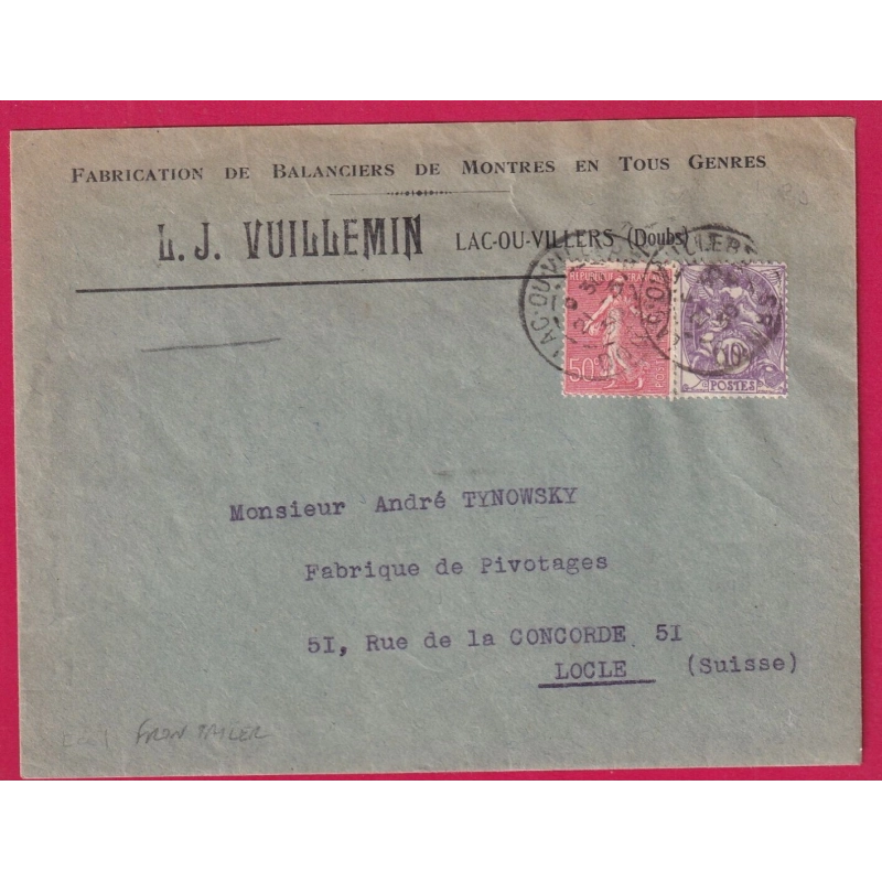 TARIF FRONTALIER N°199 233 LAC OU VILLERS DOUBS POUR LE LOCLE SUISSE THEME HORLOGERIE LETTRE