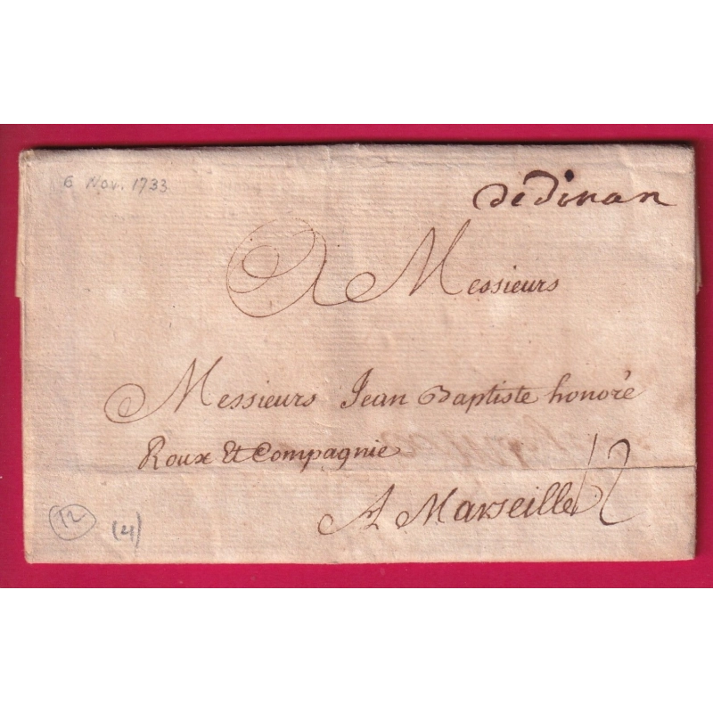 MARQUE MANUSCRIT DE DINAN COTES DU NORD 1733 POUR MARSEILLE INDICE 12 LETTRE