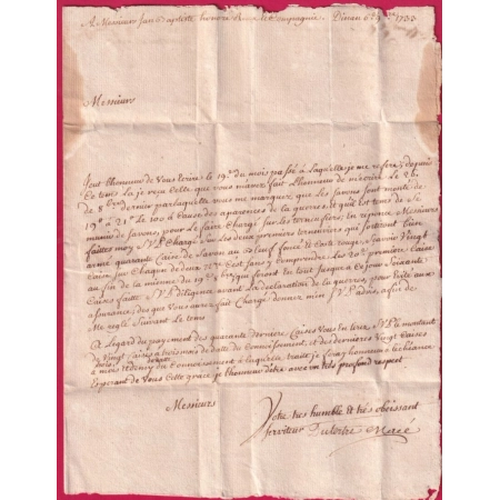 MARQUE MANUSCRIT DE DINAN COTES DU NORD 1733 POUR MARSEILLE INDICE 12 LETTRE