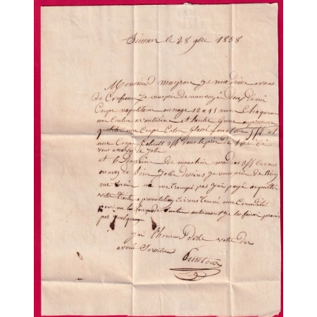 CURSIVE ROUGE 31 SARAMON GERS T12 GIMONT POUR TOULOUSE 1838 INDICE 13 LETTRE
