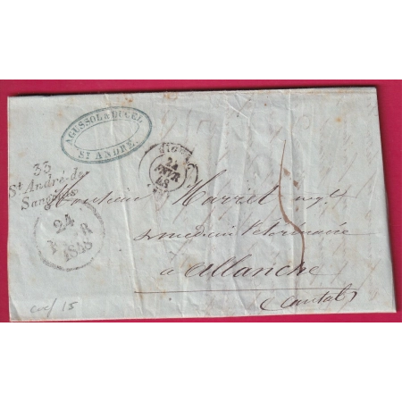 CURSIVE 33 ST ANDRE DE SANGONIS HERAULT 1848 POUR ALLANCHE CANTAL INDICE 15 LETTRE