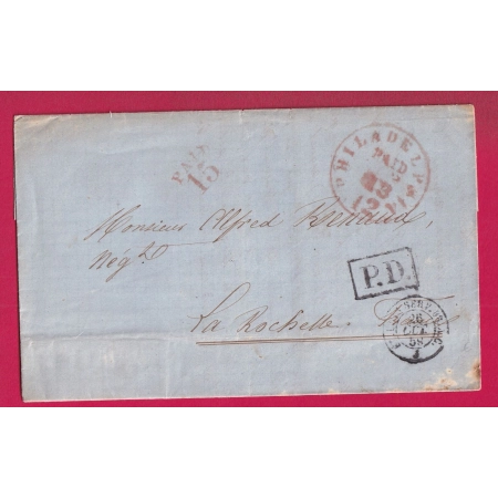 PHILADELPHIA PHILADELPHIE ETATS UNIS 1859 POUR LA ROCHELLE PD ENCADRE LETTRE