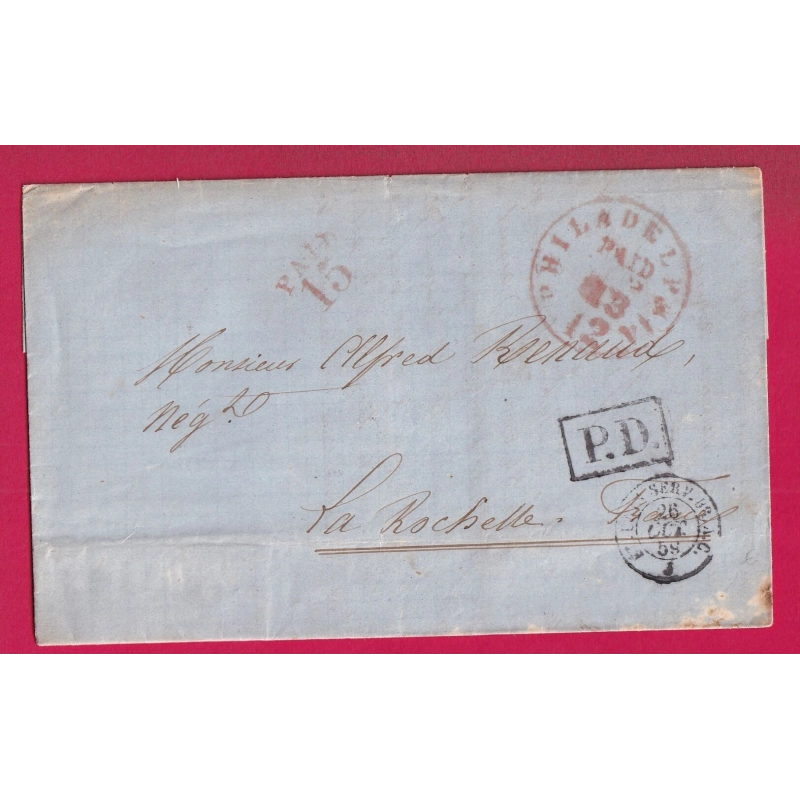 PHILADELPHIA PHILADELPHIE ETATS UNIS 1859 POUR LA ROCHELLE PD ENCADRE LETTRE