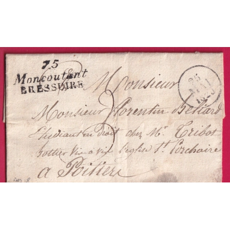 DOUBLE CURSIVE 75 MONCOUTANT BRESSUIRE DEUX SEVRES 1829 INDICE 18 POUR POITIERS VIENNE LETTRE