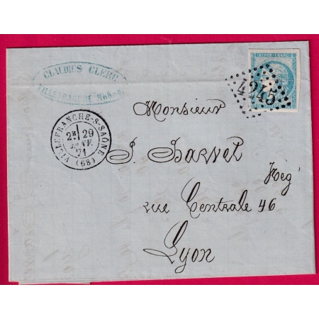 N°45C BLEU CLAIR GC 4245 VILLEFRANCHE SUR SAONE POUR LYON LETTRE