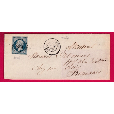 N°10 PC 1968 MERU OISE POUR BEAUVAIS 1853 DEVANT DE LETTRE AVEC RABAT LETTRE