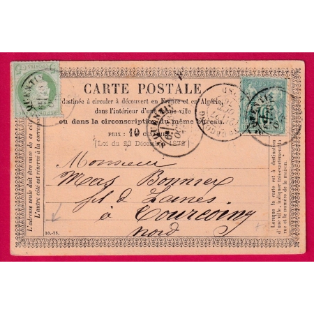 N°53 64 MIXTE SAGE CERES ST QUENTIN AISNE POUR TOURCOING NORD CARTE PRECURSEUR LETTRE