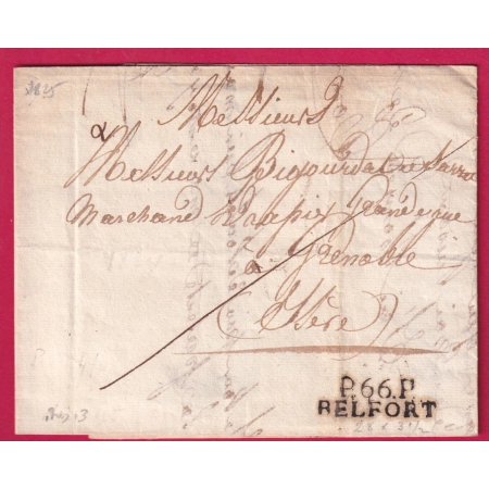 MARQUE P66P BELFORT HAUT RHIN 1825 POUR GRENOBLE ISERE LETTRE