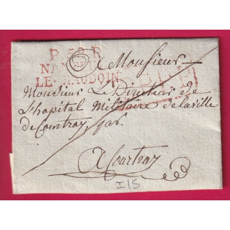 MARQUE P58P NANDEUIL LE HAUDOUIN OISE EN ROUGE POUR COURTRAY BELGIQUE 1819 LETTRE