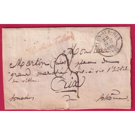 MARQUE PURIFIEE A TOULON AU RECTO EN ROUGE VAR 1837 POUR AIX EN PROVENCE DEVANT DE LETTRE AVEC RABAT