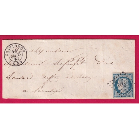 N°4 PC 834 CHAVIGNON AISNE DEVANT DE LETRE POUR LAON 1852 LETTRE