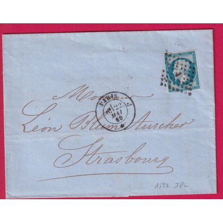 N°14 PARIS J* LOSANGE J PL POUR STRASBOURG BAS RHIN LETTRE